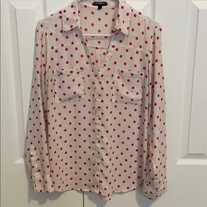 Express portofino shirt (M) White/Pink polka dots